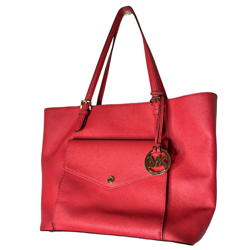 Michael Kors Jet Set Large TZ Snap Pocket Tote Shoulder Bag Pink Coral Leather